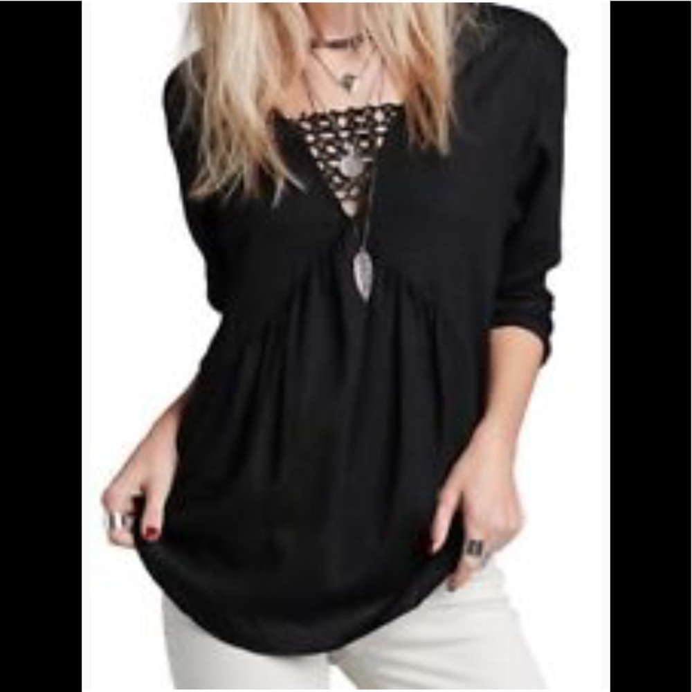 NEW Free People Black Tunic with Crochet Accent